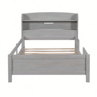 Twin Size Platform Bed With LED Lighting Storage Headboard And Safety Guardrail White