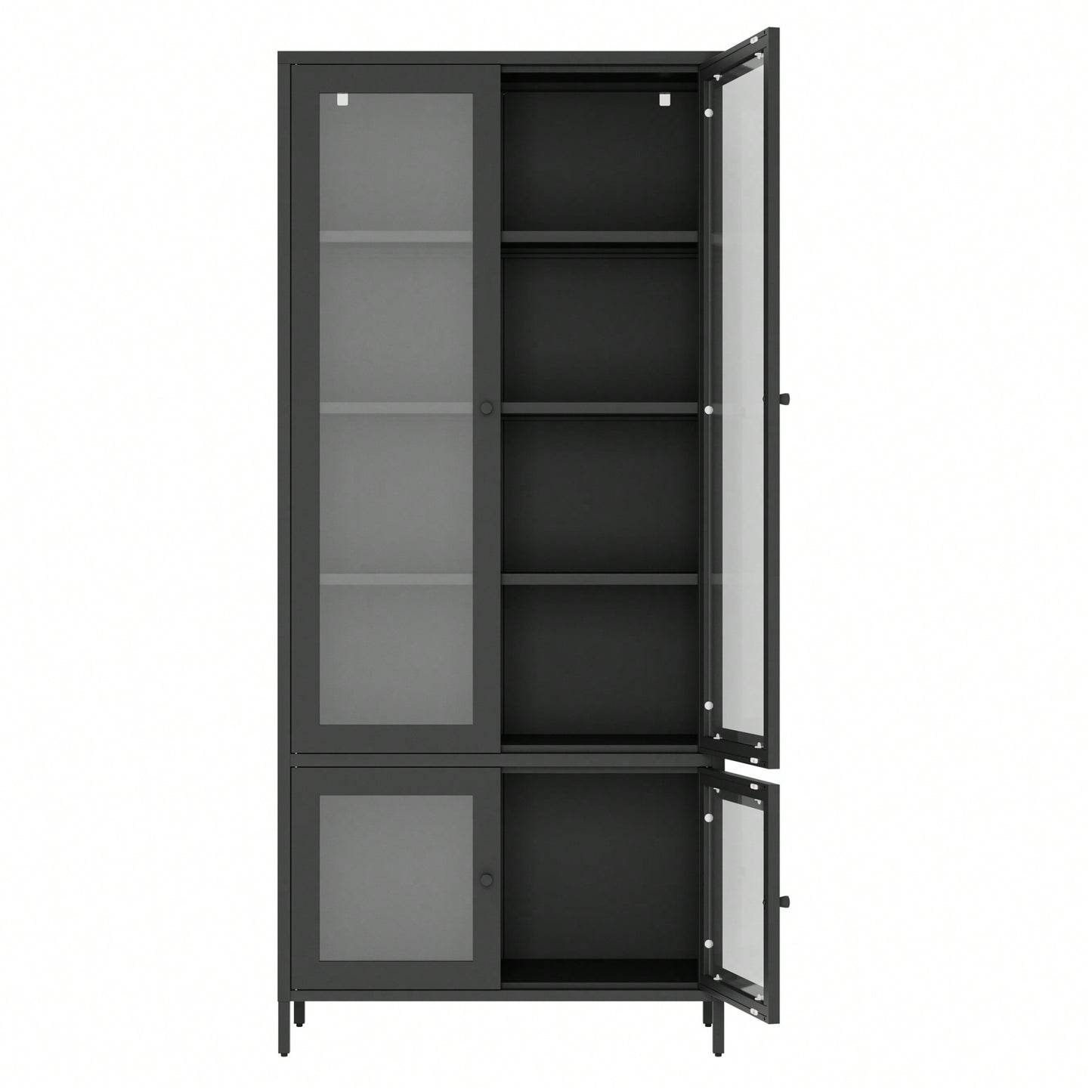 Metal Storage Cabinet With Glass Doors And Shelves For Bedroom Living Room Office Pantry Black Freestanding Display Bookcase