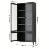 Large Metal Storage Cabinet with 4 Glass Doors and 5 Shelves for Living Room Bedroom Home Office Pantry Black Fluted Glass Display Unit