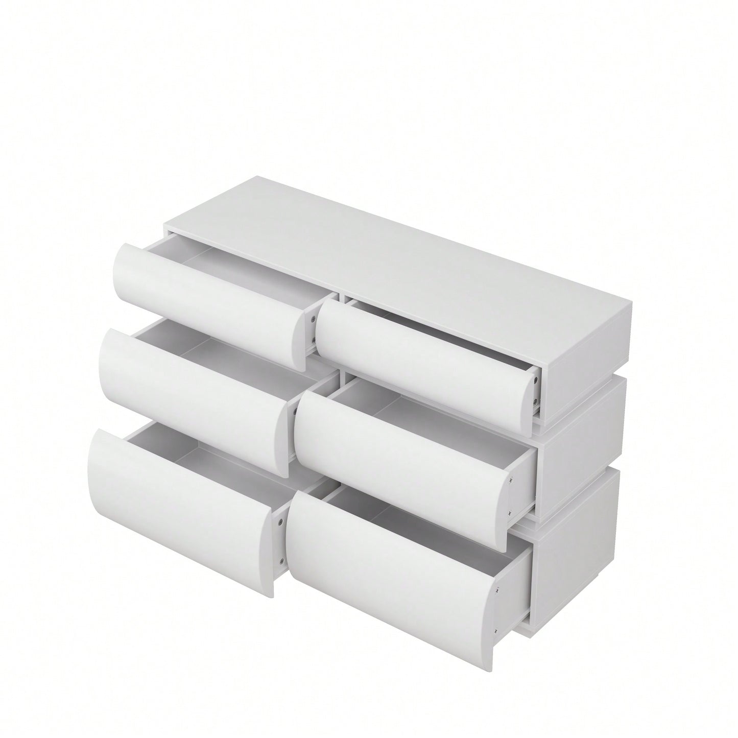 Modern White 6 Drawer Dresser For Bedroom No Handle Wide Storage Chest Of Drawers