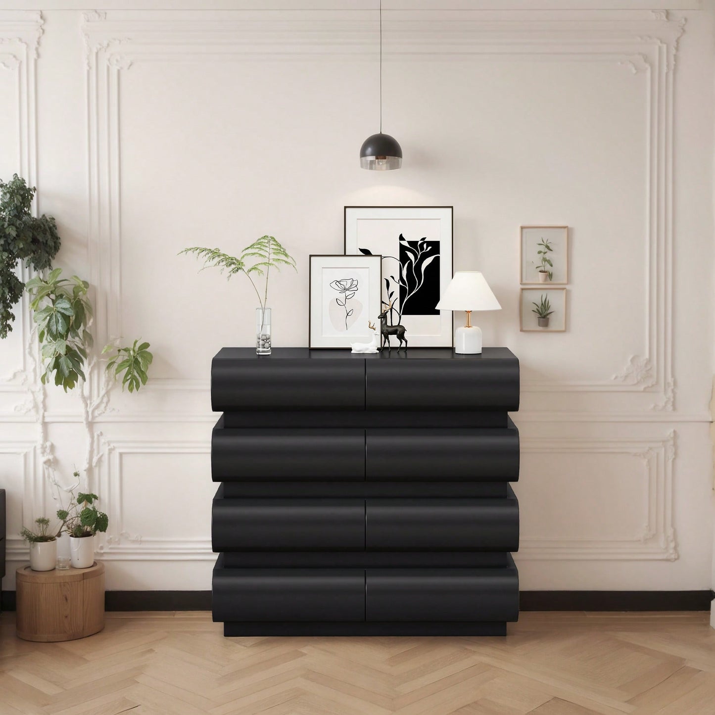 Modern Black 8 Drawer Dresser For Bedroom With No Handles - Spacious Chest Of Drawers For Stylish Storage