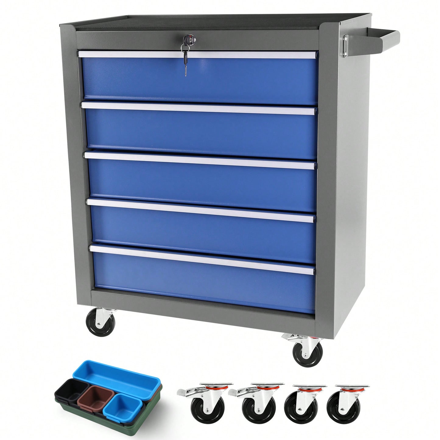 5 Drawer Rolling Tool Chest With Wheels Portable Organizer For Garage Workshop And Home Crafts