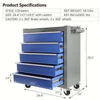 5 Drawer Rolling Tool Chest With Wheels Portable Organizer For Garage Workshop And Home Crafts