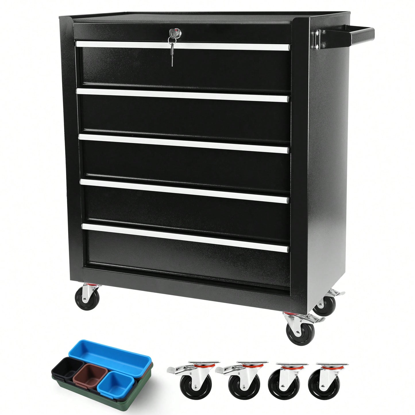 5 Drawer Rolling Tool Chest With Wheels Portable Organizer For Garage Workshop And Home Crafts