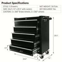 5 Drawer Rolling Tool Chest With Wheels Portable Organizer For Garage Workshop And Home Crafts