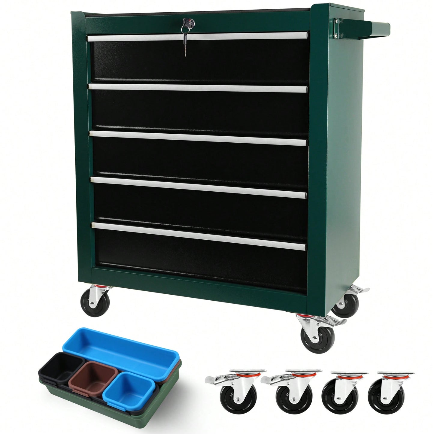 5 Drawer Rolling Tool Chest With Wheels Portable Organizer For Garage Workshop And Home Crafts