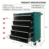 5 Drawer Rolling Tool Chest With Wheels Portable Organizer For Garage Workshop And Home Crafts