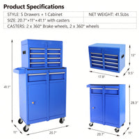 High Capacity 5-Drawer Rolling Tool Chest With Lockable Wheels Adjustable Shelf And Anti-Slip Liner Detachable Tool Box Organizer
