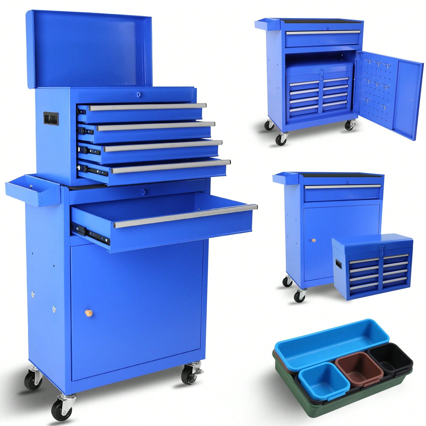 High Capacity 5-Drawer Rolling Tool Chest With Lockable Wheels Adjustable Shelf And Anti-Slip Liner Detachable Tool Box Organizer