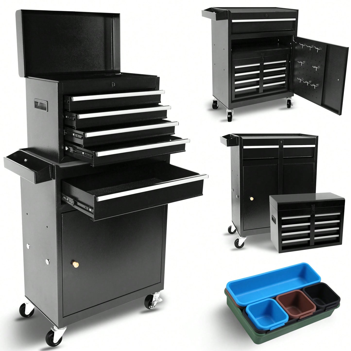 High Capacity 5-Drawer Rolling Tool Chest With Lockable Wheels Adjustable Shelf And Anti-Slip Liner Detachable Tool Box Organizer
