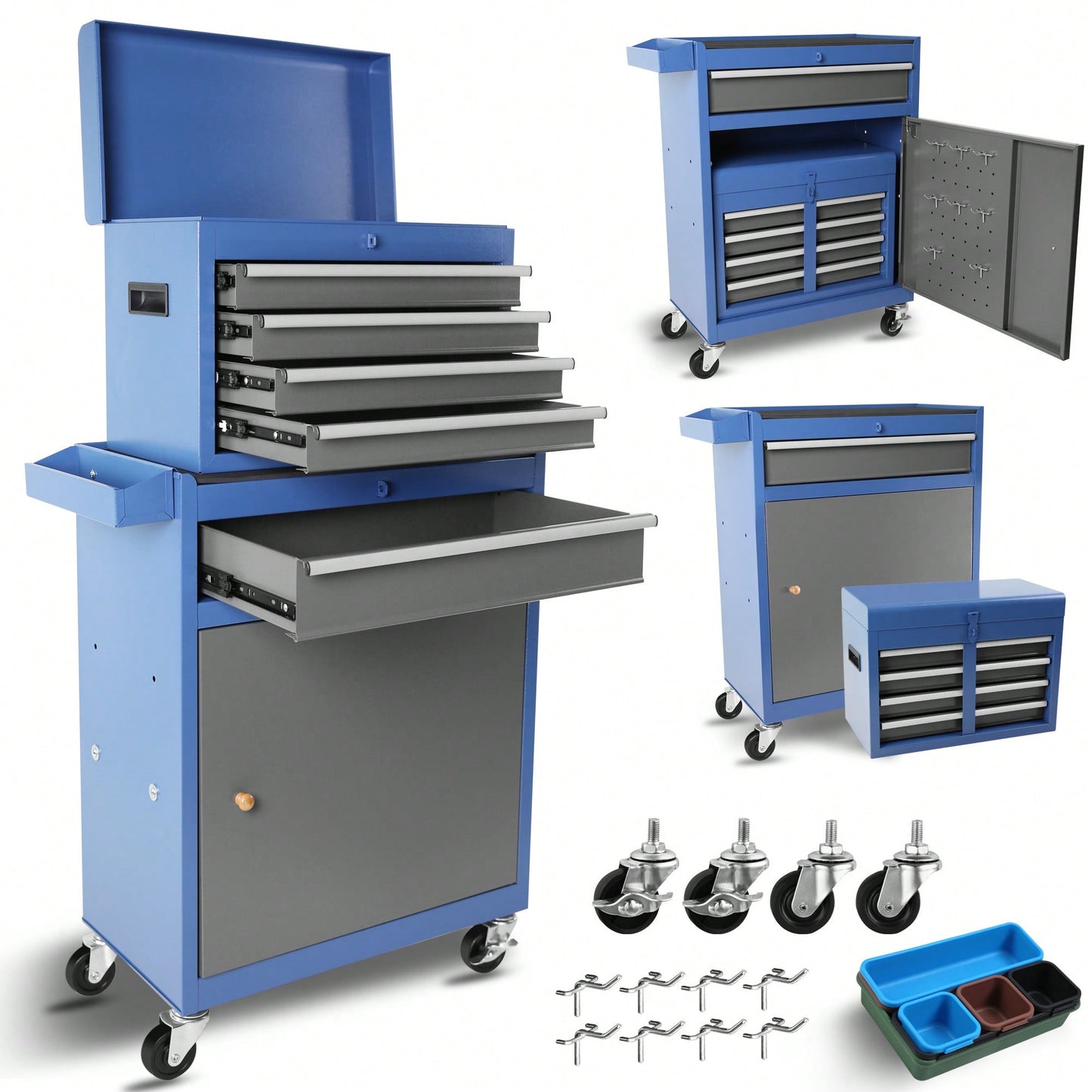 High Capacity 5-Drawer Rolling Tool Chest With Lockable Wheels Adjustable Shelf And Anti-Slip Liner Detachable Tool Box Organizer