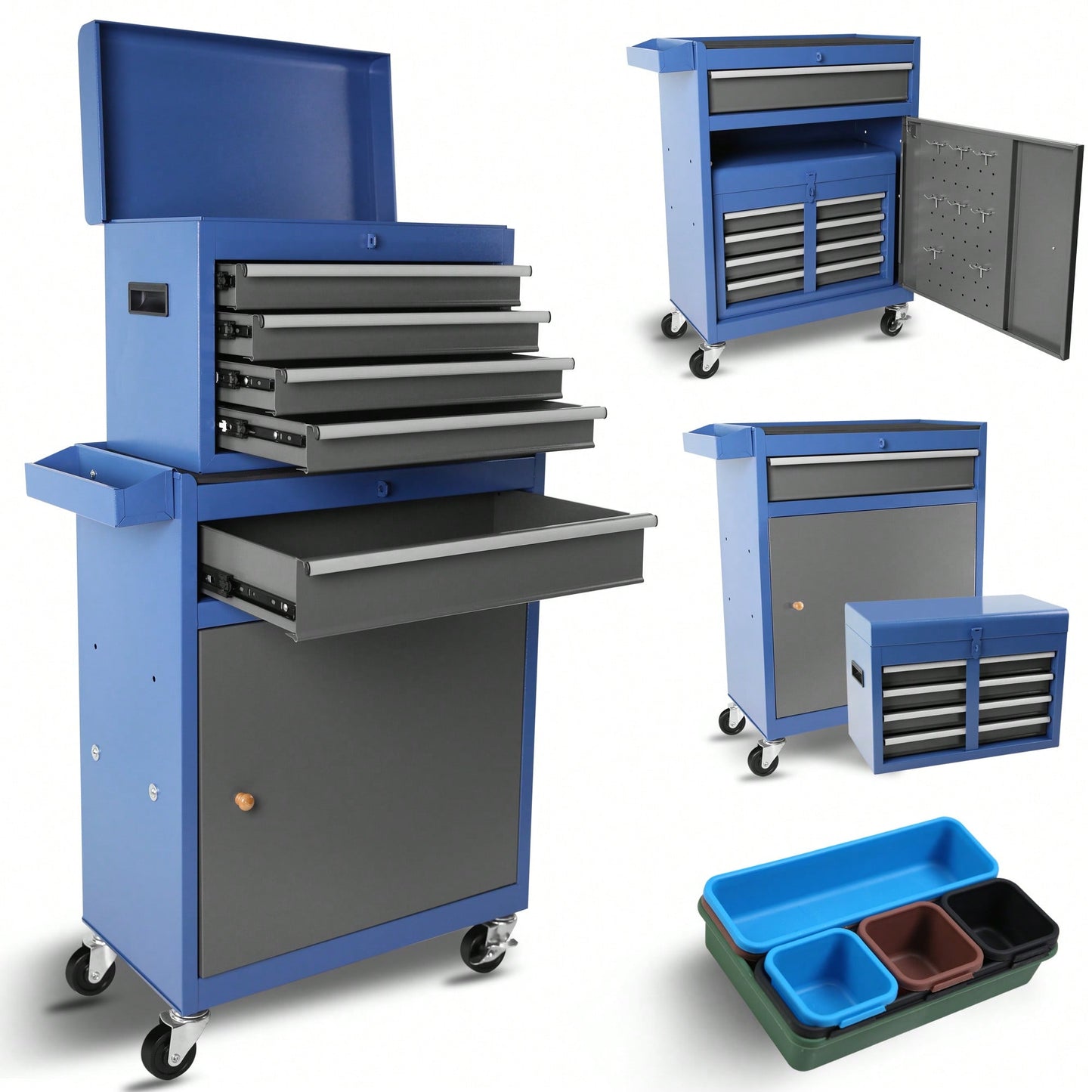 High Capacity 5-Drawer Rolling Tool Chest With Lockable Wheels Adjustable Shelf And Anti-Slip Liner Detachable Tool Box Organizer