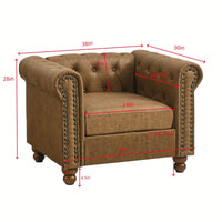 Luxurious Chesterfield Tufted Upholstered Sofa In Brown High-Tech Fabric For Classic Traditional Living Room Decor