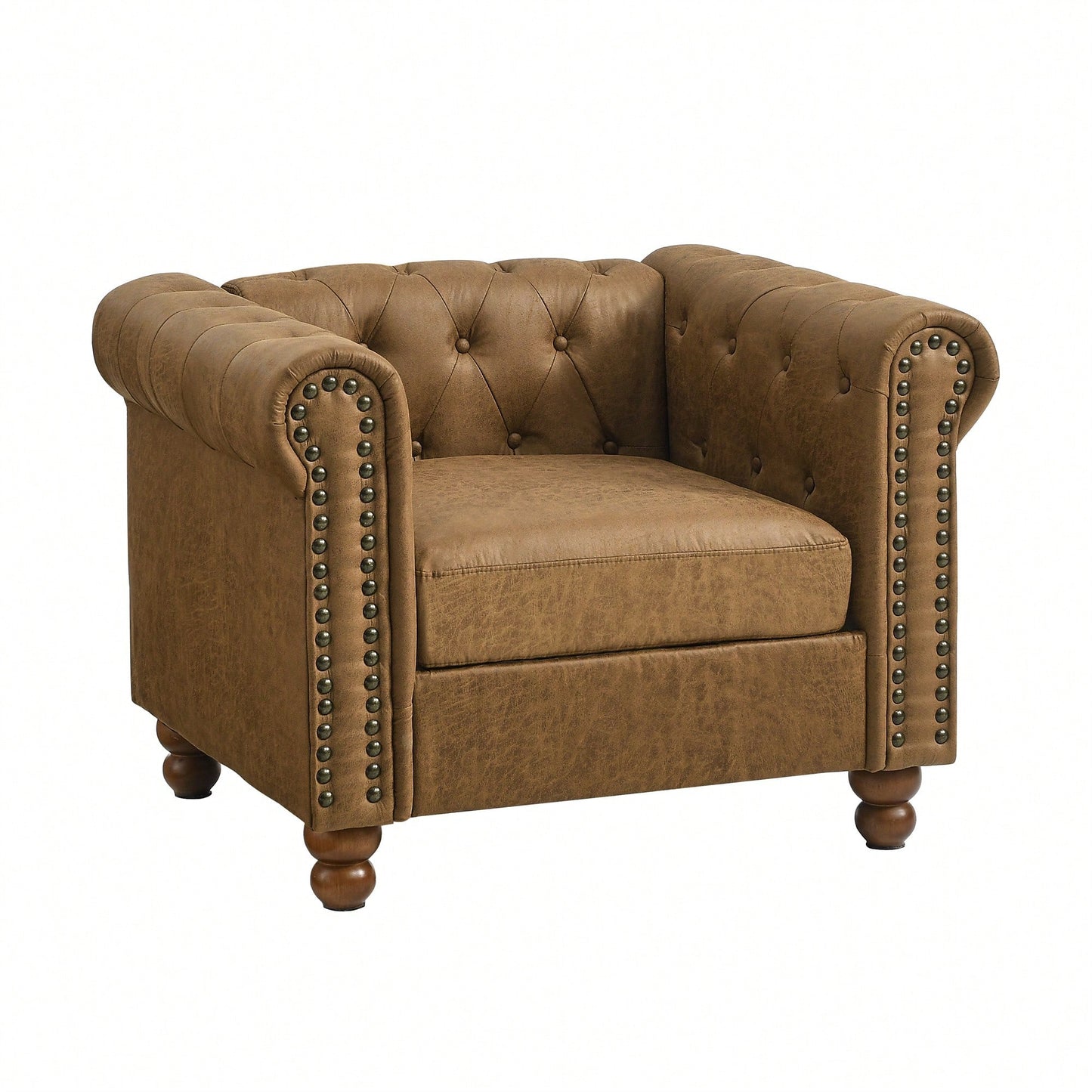 Luxurious Chesterfield Tufted Upholstered Sofa In Brown High-Tech Fabric For Classic Traditional Living Room Decor