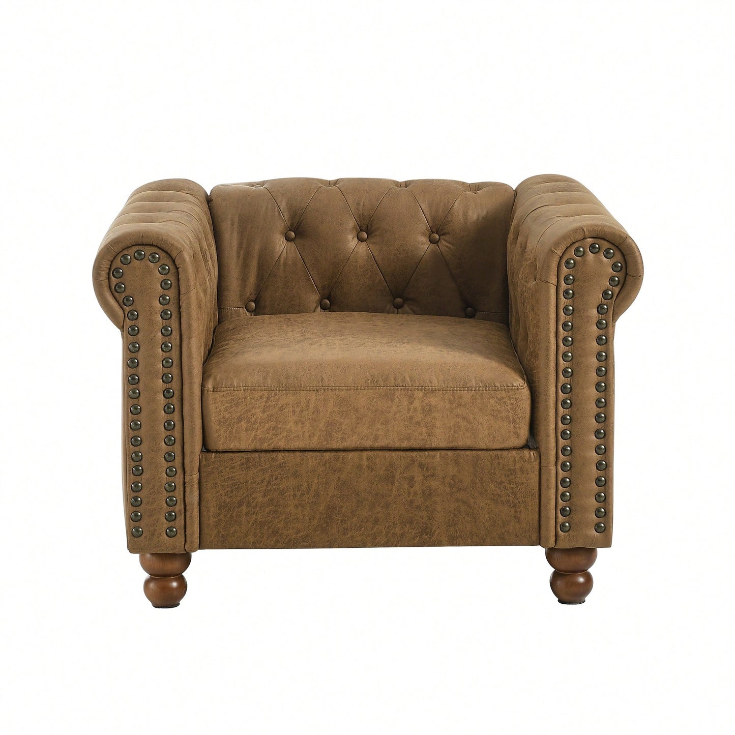 Luxurious Chesterfield Tufted Upholstered Sofa In Brown High-Tech Fabric For Classic Traditional Living Room Decor