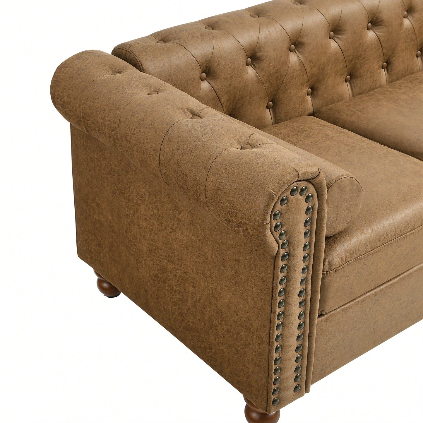 Luxurious Chesterfield Tufted Upholstered Sofa In Brown High-Tech Fabric For Classic Traditional Living Room Decor