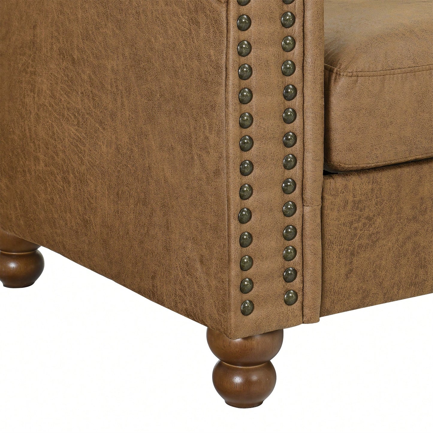 Luxurious Chesterfield Tufted Upholstered Sofa In Brown High-Tech Fabric For Classic Traditional Living Room Decor