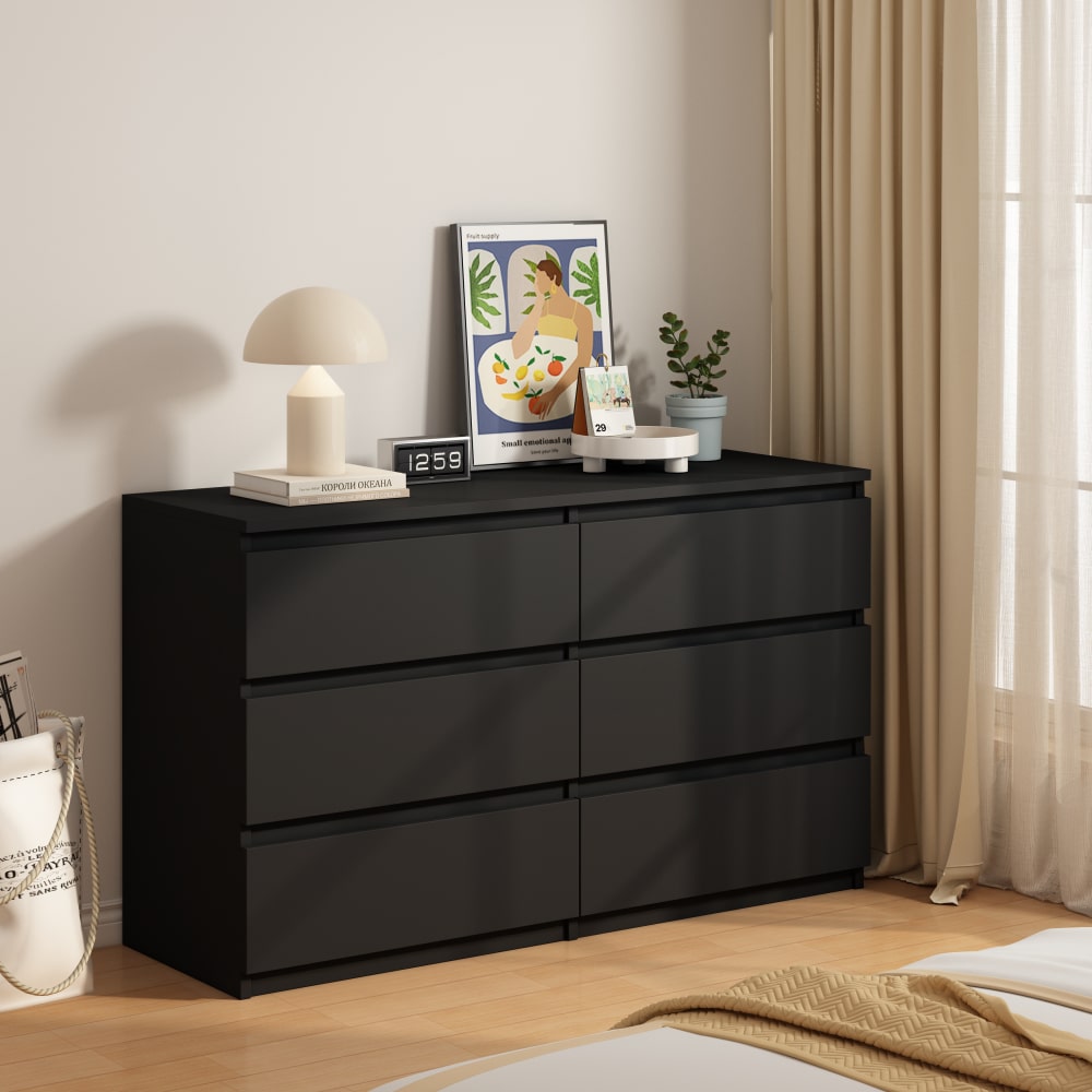 Elegant Black 6 Drawer Chest Of Drawers For Stylish Bedroom Storage And Organization