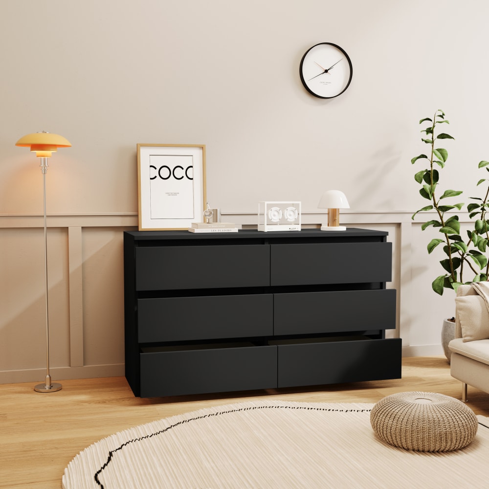 Elegant Black 6 Drawer Chest Of Drawers For Stylish Bedroom Storage And Organization