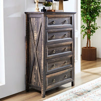 Rustic Tall Chest Of Drawers With 5 Storage Drawers For Bedroom Living Room Hallway In Dark Oak Finish