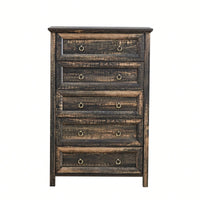 Rustic Tall Chest Of Drawers With 5 Storage Drawers For Bedroom Living Room Hallway In Dark Oak Finish