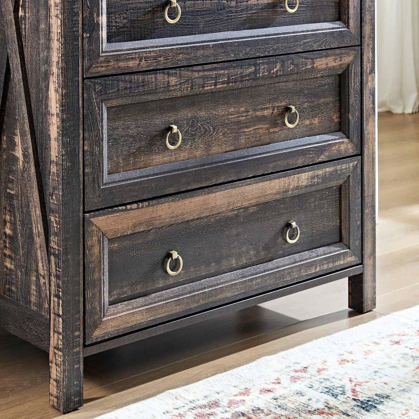 Rustic Tall Chest Of Drawers With 5 Storage Drawers For Bedroom Living Room Hallway In Dark Oak Finish