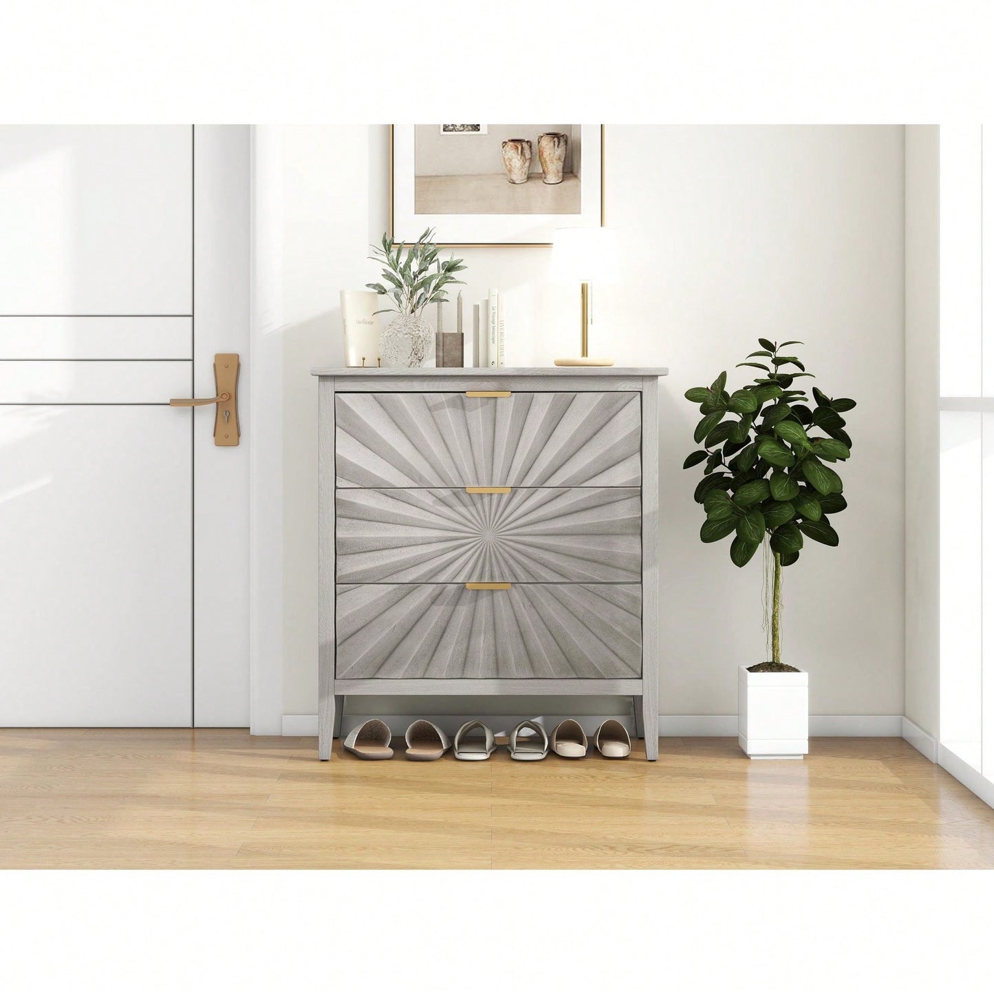 Modern 3 Drawer Storage Cabinet For Entryway Living Room Or Bedroom Farmhouse Style Chest Of Drawers