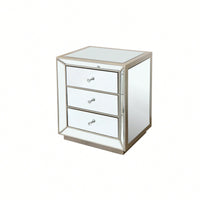 Three Drawer Silver Mirror Cabinet 22 Inch Wide 16 Inch Deep 26.8 Inch High