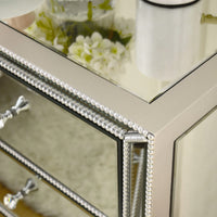 Three Drawer Silver Mirror Cabinet 22 Inch Wide 16 Inch Deep 26.8 Inch High