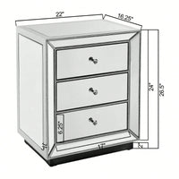 Three Drawer Silver Mirror Cabinet 22 Inch Wide 16 Inch Deep 26.8 Inch High