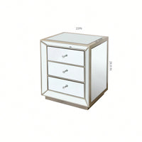 Three Drawer Silver Mirror Cabinet 22 Inch Wide 16 Inch Deep 26.8 Inch High