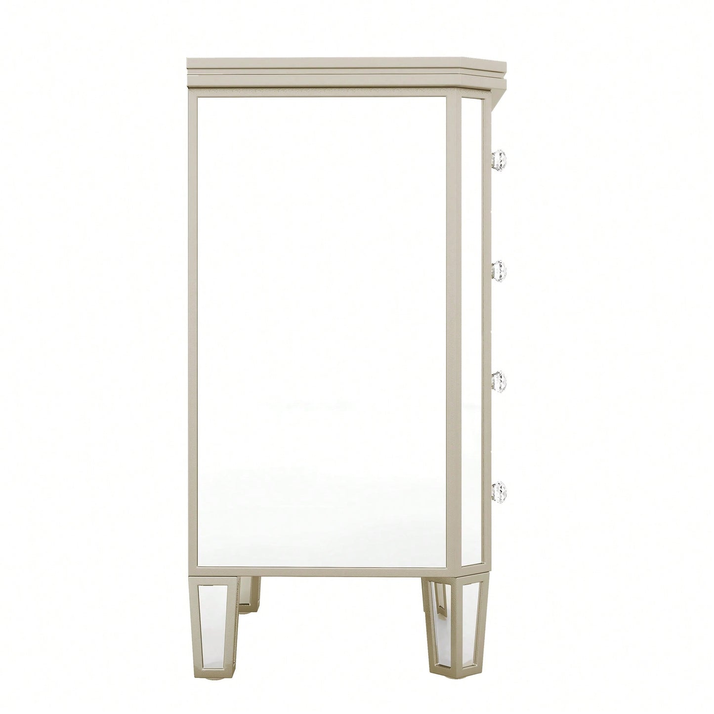 Elegant Mirrored 4-Drawer Storage Cabinet With Gold Accents For Living Room Hallway Entryway