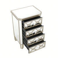 Elegant Mirrored 4-Drawer Storage Cabinet With Gold Accents For Living Room Hallway Entryway