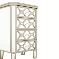 Elegant Mirrored 4-Drawer Storage Cabinet With Gold Accents For Living Room Hallway Entryway