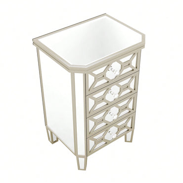 Elegant Mirrored 4-Drawer Storage Cabinet With Gold Accents For Living Room Hallway Entryway