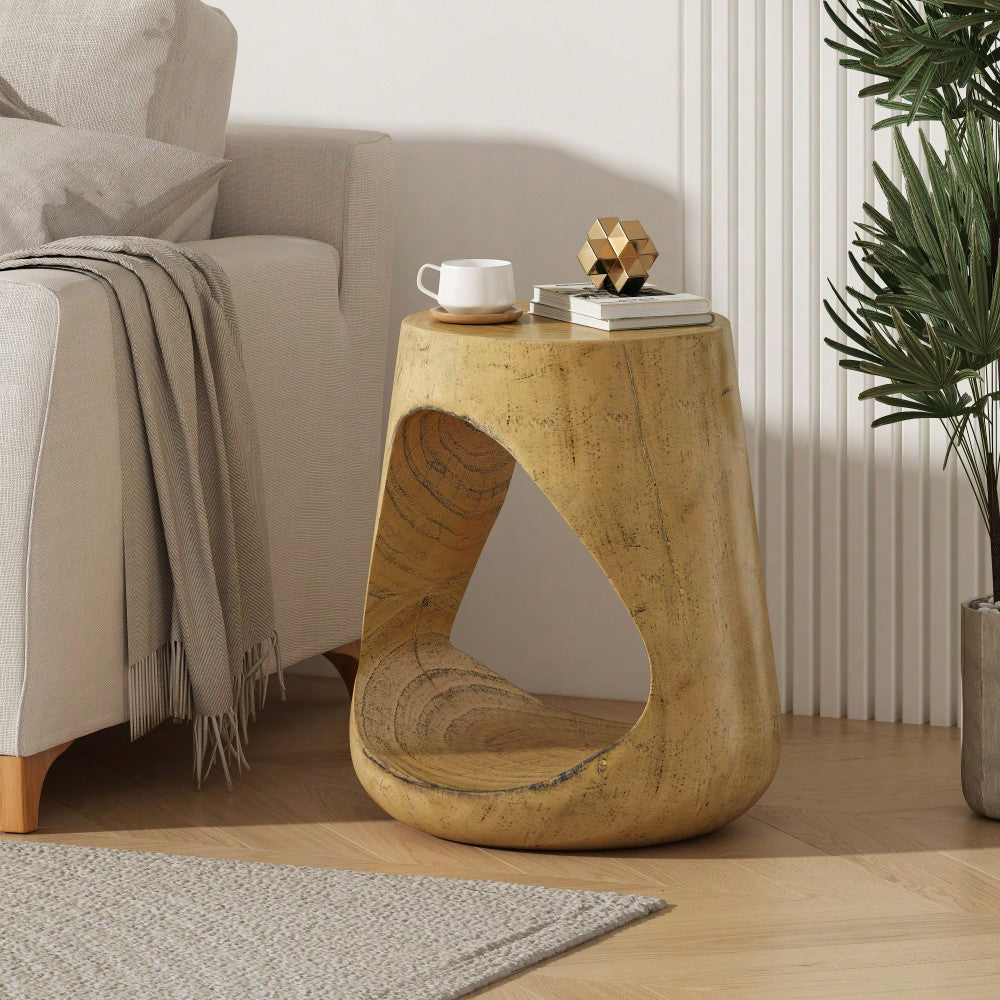 Wood-Like Texture Hollow Side Table For Modern Living Spaces Natural