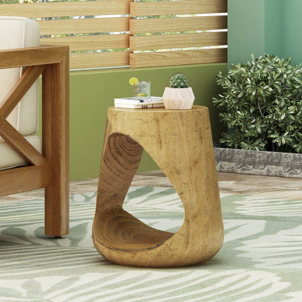 Wood-Like Texture Hollow Side Table For Modern Living Spaces Natural