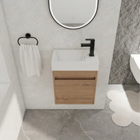 18 Inch Wall-Mounted Bathroom Vanity With White Resin Sink And Soft-Close Cabinet Door