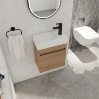 18 Inch Wall-Mounted Bathroom Vanity With White Resin Sink And Soft-Close Cabinet Door