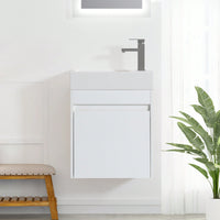 18 Inch Wall-Mounted Bathroom Vanity With White Resin Sink And Soft-Close Cabinet Door