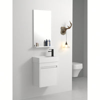 18 Inch Wall-Mounted Bathroom Vanity With White Resin Sink And Soft-Close Cabinet Door