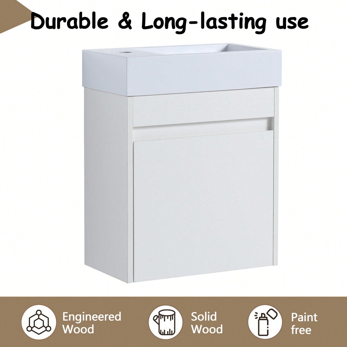 18 Inch Wall-Mounted Bathroom Vanity With White Resin Sink And Soft-Close Cabinet Door