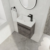 18 Inch Wall-Mounted Bathroom Vanity With White Resin Sink And Soft-Close Cabinet Door