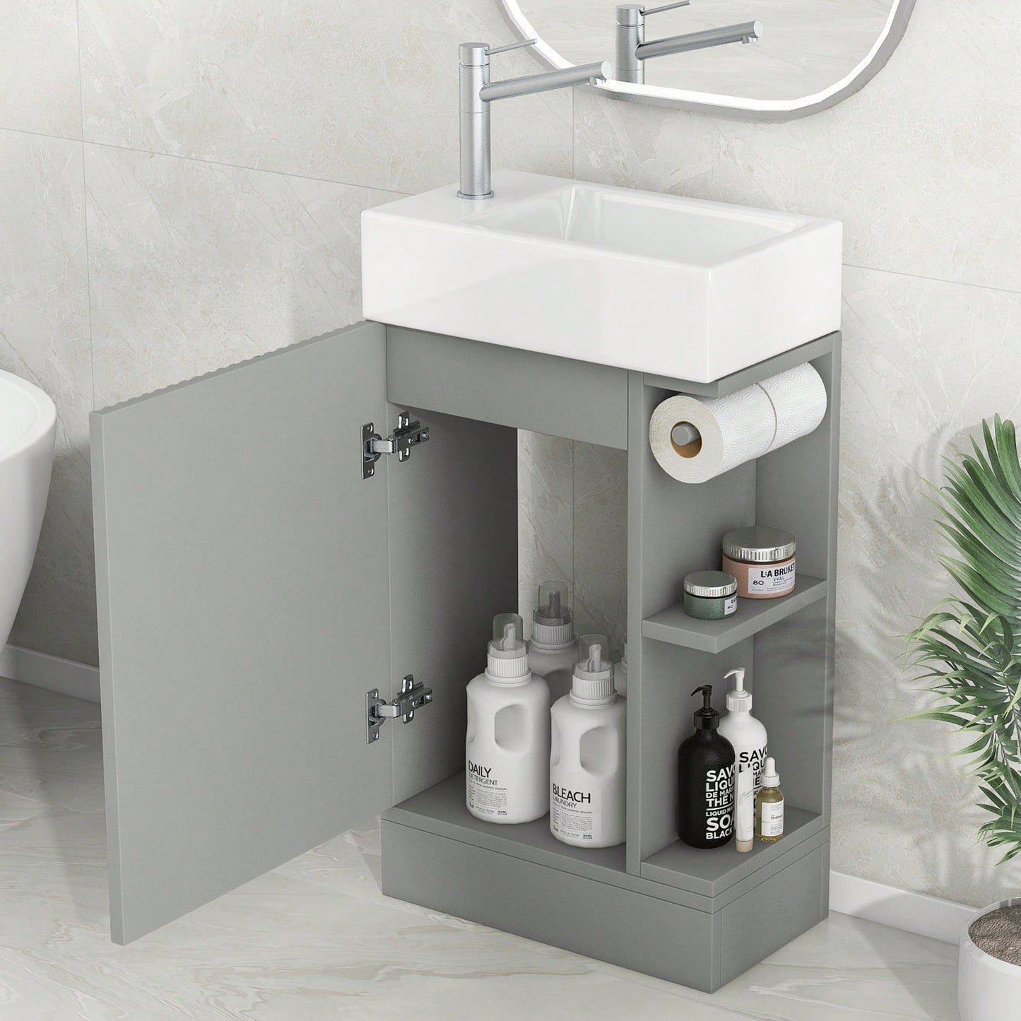 18.6 Inch Grey Bathroom Vanity With Sink And Two-Tier Shelf For Left Or Right Orientation