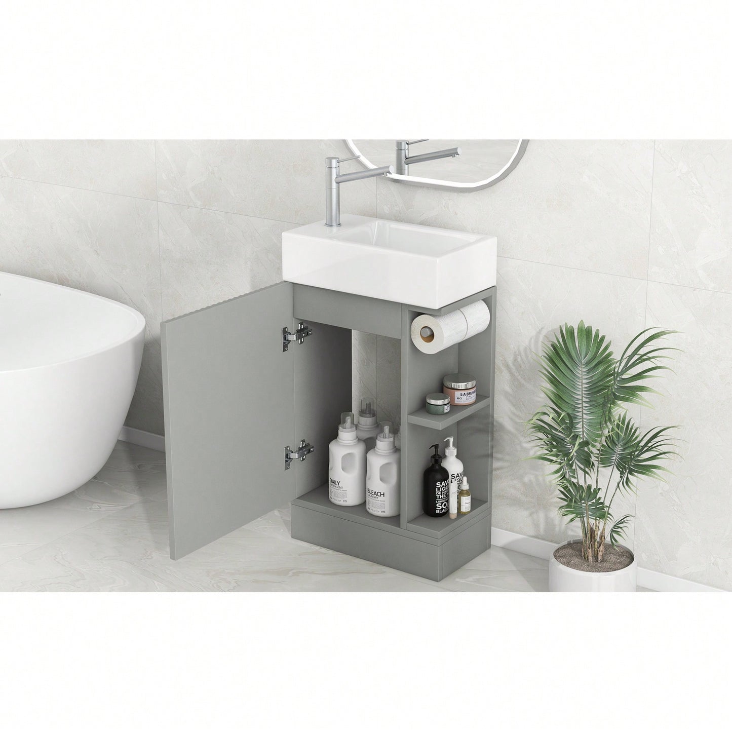 18.6 Inch Grey Bathroom Vanity With Sink And Two-Tier Shelf For Left Or Right Orientation