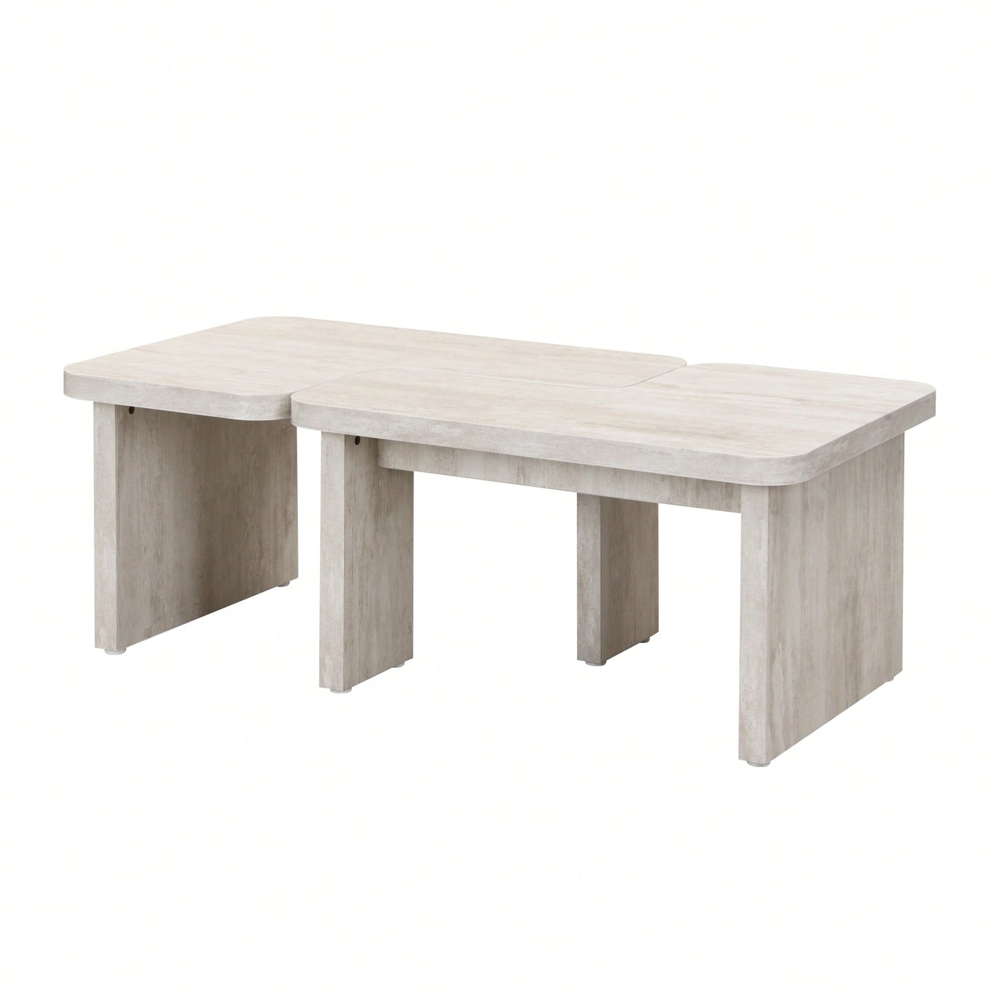 Detachable L Shape Farmhouse Coffee Table For Dining Room And Garden 47.24x23.62 Inch And 35.43x31.49 Inch White Finish