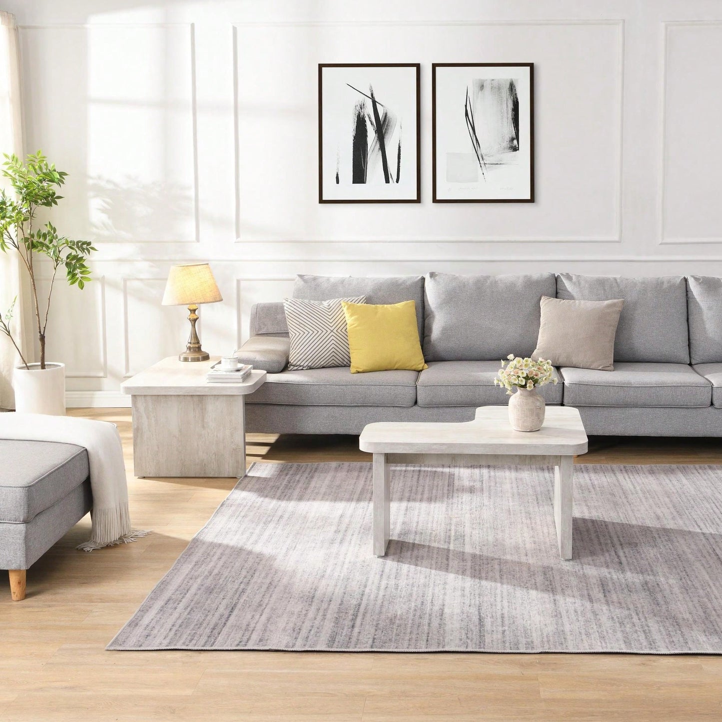 Detachable L Shape Farmhouse Coffee Table For Dining Room And Garden 47.24x23.62 Inch And 35.43x31.49 Inch White Finish