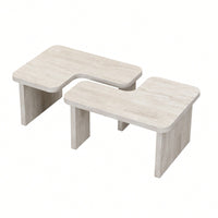 Detachable L Shape Farmhouse Coffee Table For Dining Room And Garden 47.24x23.62 Inch And 35.43x31.49 Inch White Finish