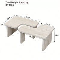 Detachable L Shape Farmhouse Coffee Table For Dining Room And Garden 47.24x23.62 Inch And 35.43x31.49 Inch White Finish