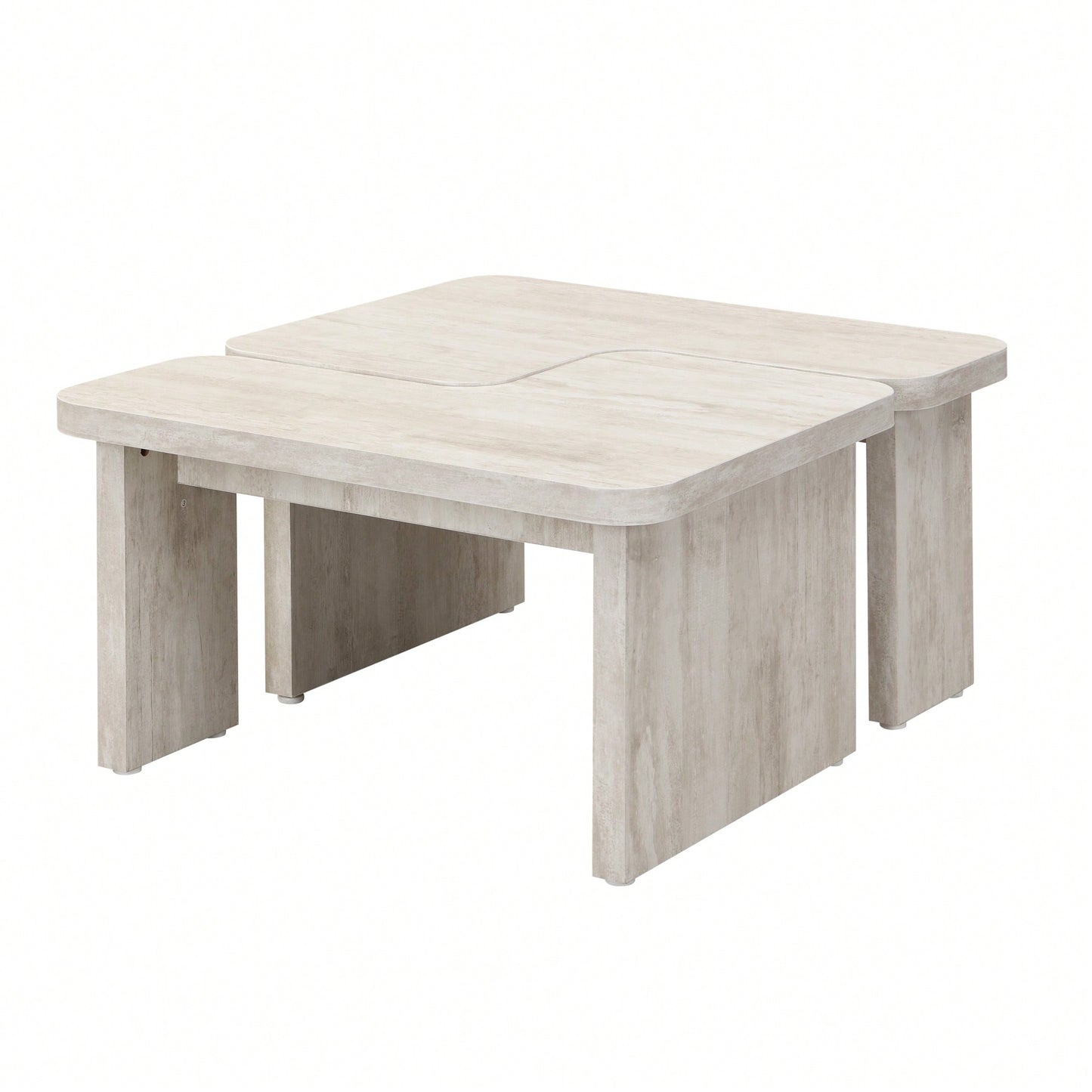 Detachable L Shape Farmhouse Coffee Table For Dining Room And Garden 47.24x23.62 Inch And 35.43x31.49 Inch White Finish
